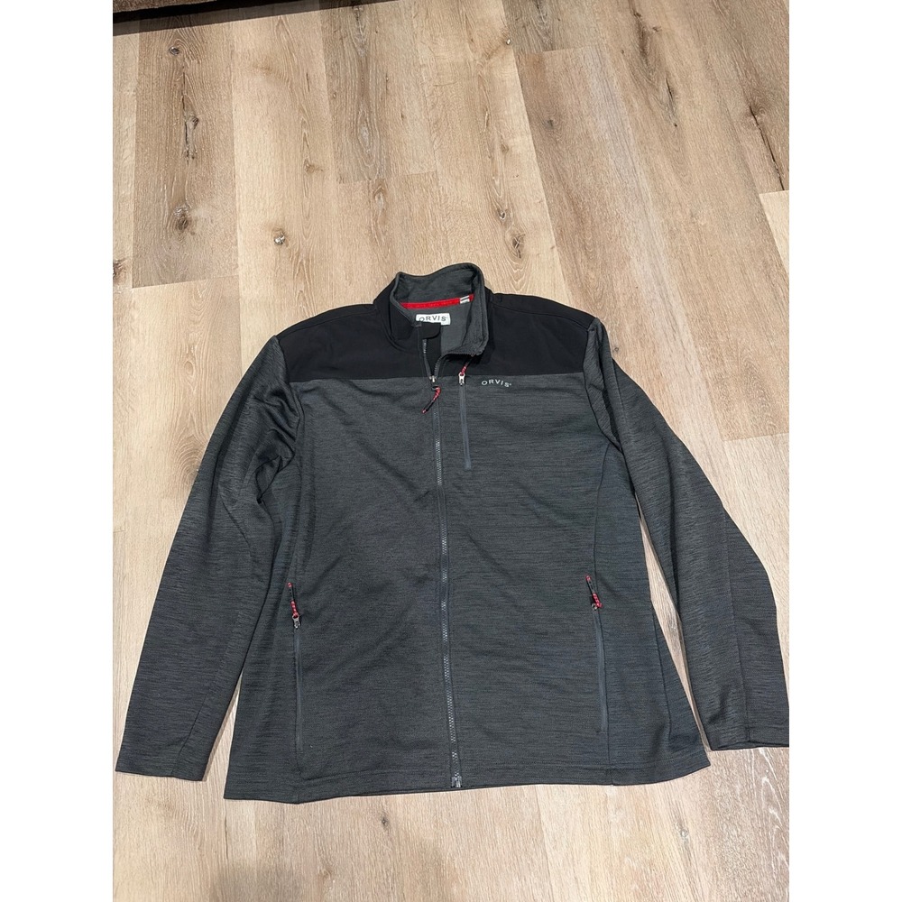 Orvis Mens Full Zip Grid Fleece Jacket Gray Black Softshell Overlay XL